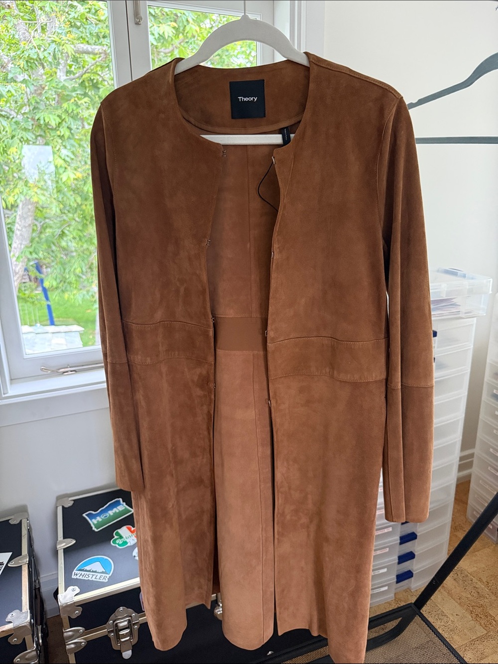Theory Cognac Suede Long Coat